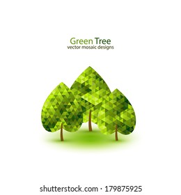 Green mosaic tree ecology design. Modern triangles pattern
