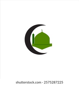 green mosque and black crescent moon