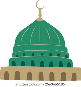 Green Mosque Dome Illustration. The mosque of Nabawi Medina, Saudi Arabia