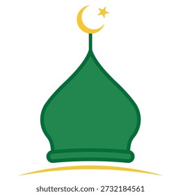Cúpula de mesquita verde com estrela crescente amarela simbolizando a fé islâmica