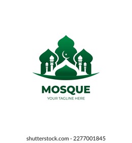 Green Mosque Logo Design Vector, Islamic Symbol Illustration