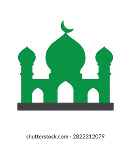 Green mosque silhouette on white background islamic architecture religious building symbol