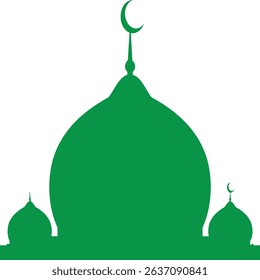 Green mosque silhouette vector illustrating islamic architecture and cultural symbols on white background