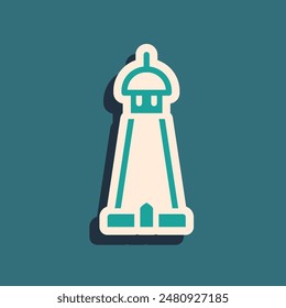 Green Mosque tower or minaret icon isolated on green background. Long shadow style. Vector