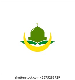 green mosque and yellow crescent moon