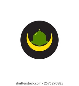 green mosque and yellow crescent moon