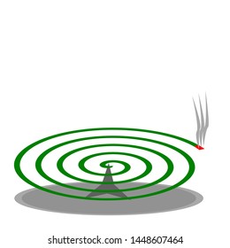 green Mosquito repellent coil with smoke isolate on white background