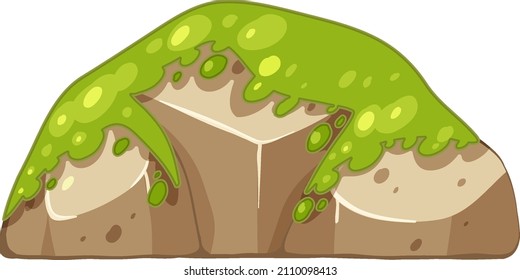 Green moss on stone in cartoon style illustration