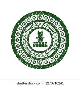 Green motivational speech icon inside rubber stamp