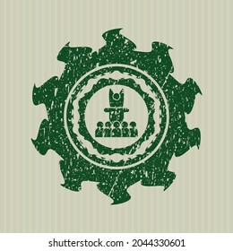 Green motivational speech icon inside rubber grunge seal. 