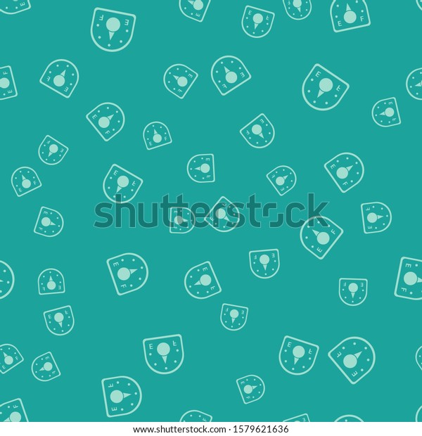 Green Motor gas gauge icon isolated seamless\
pattern on green background. Empty fuel meter. Full tank\
indication.  Vector\
Illustration