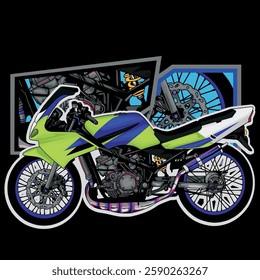 Green motorcycle with blue accents
