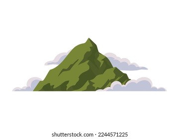 montaña verde con icono de nubes