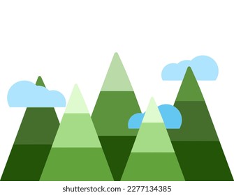 Green mountain with clouds. Nature, landscape, adventure, outdoor, environment concept. Flat vector isolated design illustration.