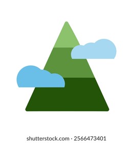 Green mountain with clouds. Nature, landscape, adventure, outdoor, environment concept. Flat vector isolated design illustration.