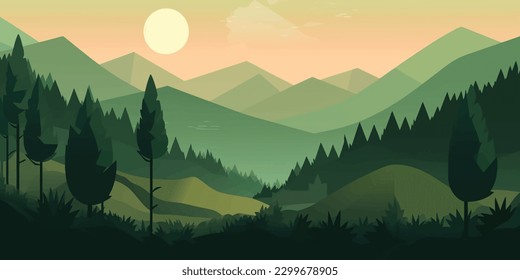 Green Mountain Forestscape  Vectorized Natural Landscape Art