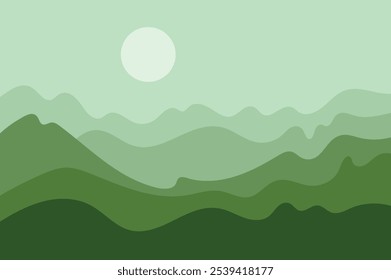 Green Mountain Landscape, Calming Mountain Scenery, Beautiful Natural Panorama, Mountain Silhouette Under Clear Sky