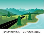green mountain landscape scenery vector
