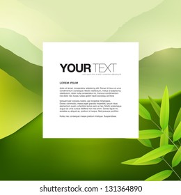 Green mountain landscape vector background with white square text box