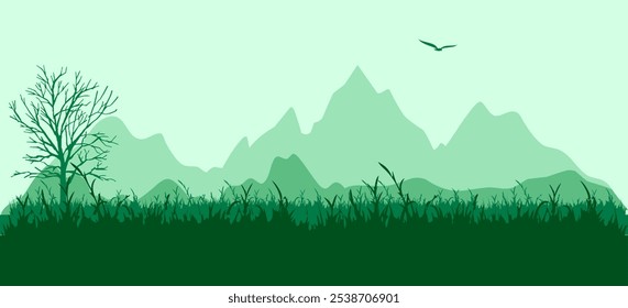 Grüne Bergwelt. Vektorgrafik Schöne Illustration