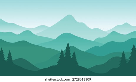 grüne Berg Landschaft Blick Landschaft Hintergrund flache Farbe Vektorgrafik Vorlage Design