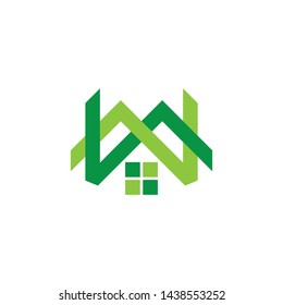 green mountain letter mw home logo vector