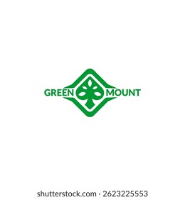 Green mountain logo with abstract leaf or tree elements
