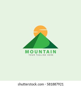 Green mountain logo template vector illustration on light soft green background
