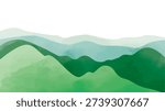 Green Mountain Range Landscape Illustration Isolated on Transparent Background, Layered Hills and Mountain Silhouette for Travel, Tourism, Outdoor Adventure, Nature Branding, Poster and Website Header Design