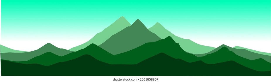 Green mountain silhouettes in gradient tones, minimalist vector design. perfect for backgrounds, wallpapers, or nature-themed projects.