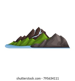 Green mountain snow ice top, outdoor design element, nature landscape, mountainous geology vector Illustration