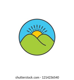 green mountain sun outlines design vector