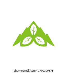 Montaña verde con tres hojas, sencillo patrón de logotipo plano
