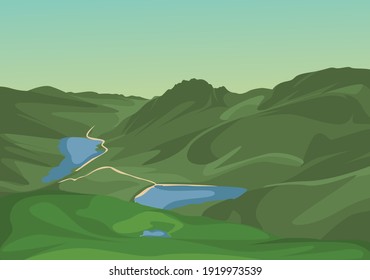 Green mountain vector art illustration