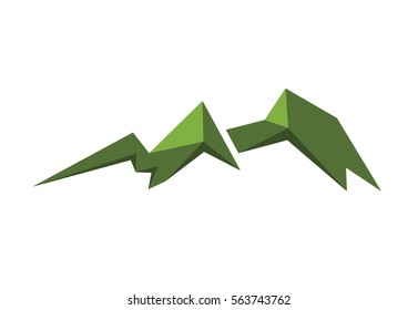 Icono verde del Vector de la montaña aislado en el fondo blanco - Imagen estilizada.