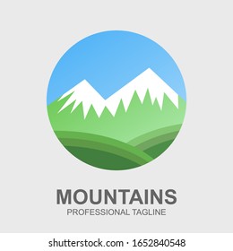 green mountain vector logo design template