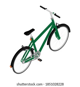 Green mountainbike bicycle with thick offroad tyres. Cycling sport transport concept isolated on white background. Isometric view.Vector