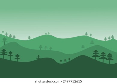 Green mountains background, tropical forest silhouette background