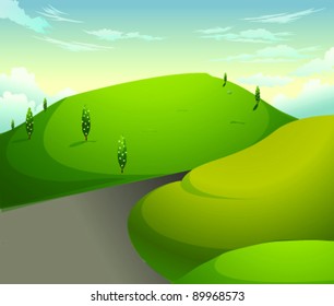 Green mountains with blue sky