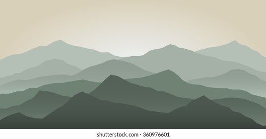 Green mountains at dawn landscape background