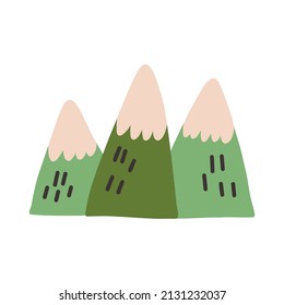 Green Mountains. Doodle illustration nature Hand drawn nursery baby scandinavian style, kids clipart naive art