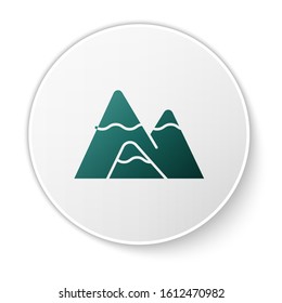 Green Mountains icon isolated on white background. Symbol of victory or success concept. White circle button. Vector Illustration