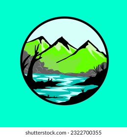 green mountains from the lake vector illustration
