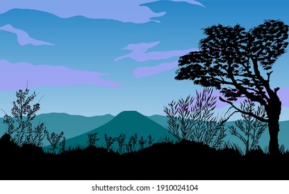 Paisaje de las Montañas Verdes. Antecedentes abstractos. Ilustración vectorial realista.