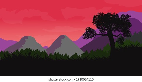 Paisaje de las Montañas Verdes. Antecedentes abstractos. Ilustración vectorial realista.