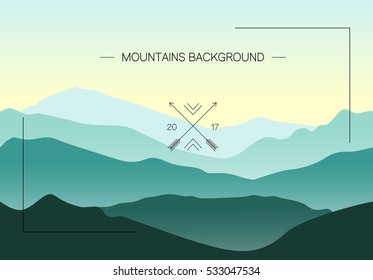 Green mountains landscape with seamless ridges. Vector illustration of nature. Outdoor and traveling concept. 