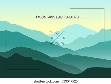 Green mountains landscape. Vector illustration of nature. Outdoor and traveling concept. 