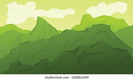 Green mountains landscape vector. Peak hill mountain background for banner, template, graphic, wallpaper or landing page. Nature mountain vector wallpaper 