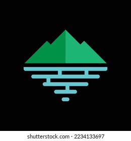 
green mountains and light blue sea made of squares