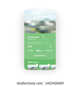 Green Mountains UI, UX, GUI screen for mobile apps design. Modern responsive user interface design of mobile applications including Green Mountain Tourism screen